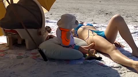 Most Funniest Beach Side Girl Fail Moment by his Son