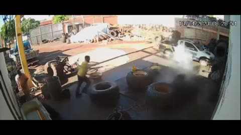 Mechanic Gets Knocked Out By Tire Explosion