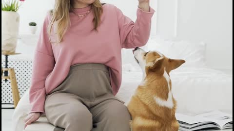 Women playing with cute dog