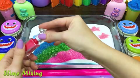 ASMR Baby Shark Slime. Mixing Random Things into Glossy Slime