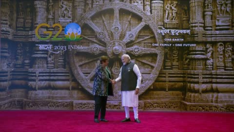 G20 Summit Delhi- IMF MD Kristalina Georgieva arrives at the Bharat Mandapam for the G20 Summit