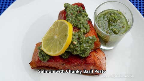 Keto Salmon with Chunky Basil Pesto