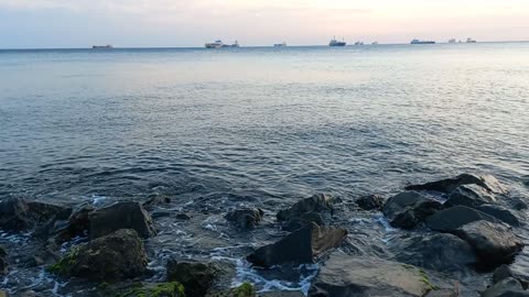 Beautiful natural view of the rocky beach