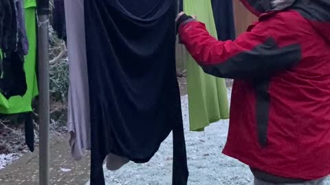 Laundry Freezes on the Clothesline