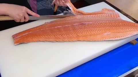 How To Fillet a Whole Salmon | Sashimi & Sushi -Taiwanese street food