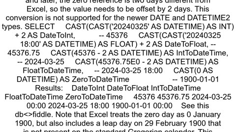 Convert SQL table date column to numeric value for days since 1999 like Excel