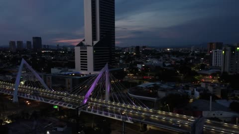 Aerial landscape of a city at night