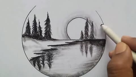 Nature scenery drawing for beginners / easy and step by step