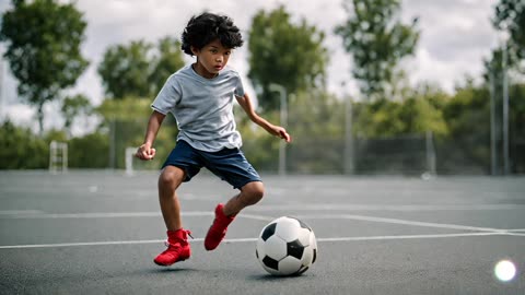 a kid plays football