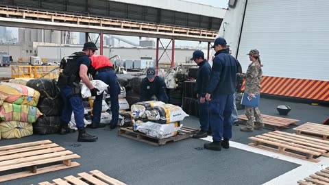 U.S. Coast Guard Cutter Waesche offloads narcotics worth $166 million