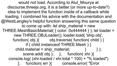 Assigning materials to an OBJLoader model in threejs