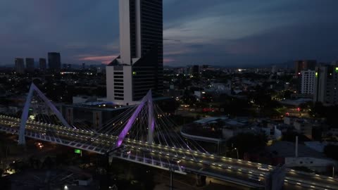 Aerial landscape of a city at night