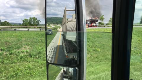 Car Hauler on Fire on Interstate