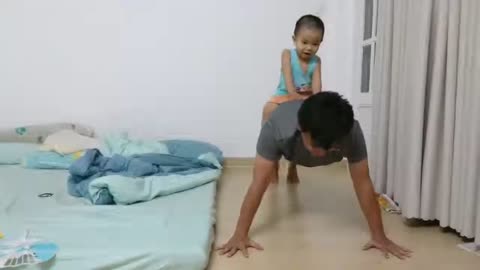 Funny baby video compilition - When a father try to push up and baby on his back