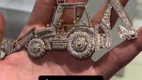 Natural Diamond & Real Gold JCB Backhoe Loader Pendant