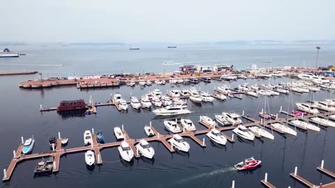 A marina harbours a fleet of ships