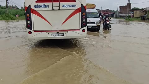 Riding on the flood way 😯 Dangerous road and raining continue in nepal