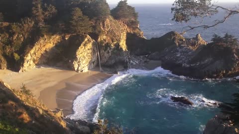 Relaxing Waterfall On Beach Sunset