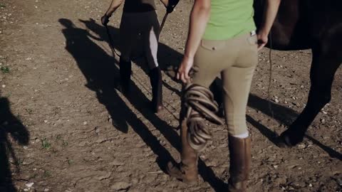 Woman and her horse at sunset