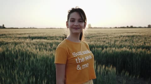 Beauty Girl Running on The Field