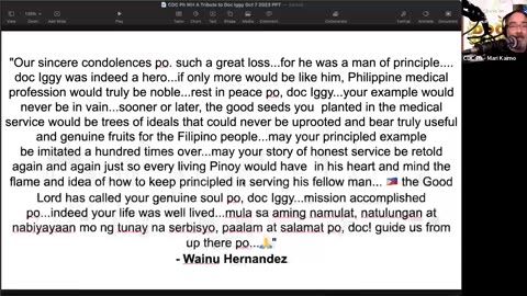 Cong. Eric Pineda conveys his sincere and heartfelt tribute in response to the passing of Dr. Iggy