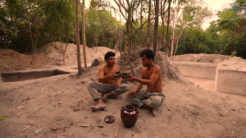 100 Days Survive in Rainforest Building Underground Water Slide Park and Swimming Pool House