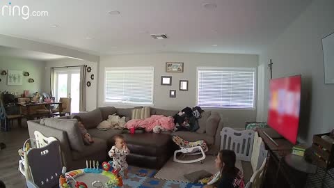 Baby's First Steps Are Captured Via Indoor Cam