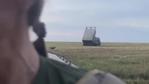 Launch of a projectile by a Ukrainian M270 MLRS