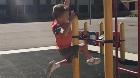 Collab copyright protection - boy in orange falls off monkey bars