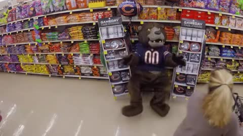 Chicago Bears mascot scares customers during shopping at Jewel Osco.