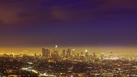 Aerial photography of night scenes in Los Angeles