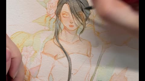 Watercolor painting: The painting is of a beautiful woman, part five.