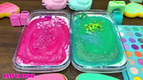 Pink Vs Mint!!!Asmr slime|mixing random into glossy slime!!!slime