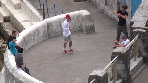 Break Dancers on the Hoe Atlantic Ocean City Plymouth. 16th August 2014