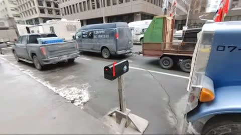 Ottawa Freedom Convoy: A mailbox near a truck means that truckers are not going anywhere until FREEDOM is returned to people of Canada