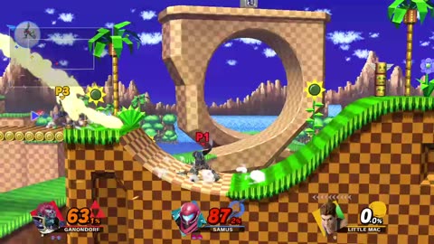 Ganondorf Vs Samus Vs Little Mac on Green Hill Zone (Super Smash Bros Ultimate)