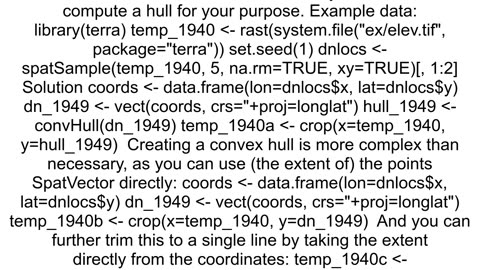 In R how to create a convex hull polygon from spatial points so that I can crop a raster to its ext