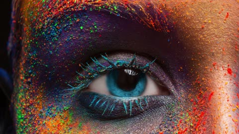 Eye Of Model With Colorful Art Make Up Close Up Loop Video Free To Use (No Sound)