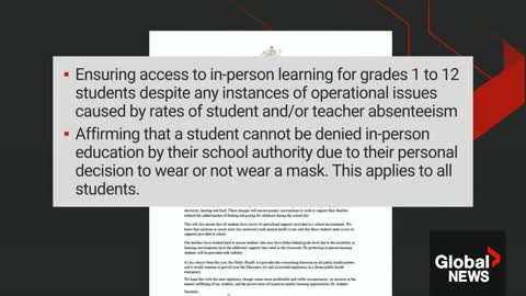 Alberta bans school mask mandates, online learning