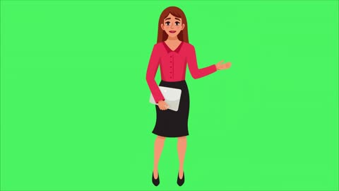 Cartoon pointing girl posses green screen Animation video HD Footage