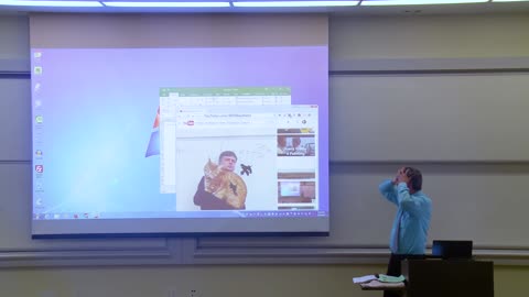 Math Professor fix projector screen with magic