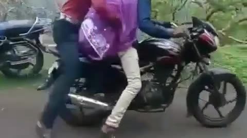 Comedy prank with someone wife's stolen on bike.