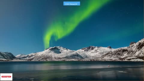 Green Pink Yellow Northern Lights in the Night Sky above Lofoten Islands Norway Video