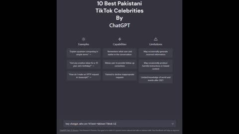 ChatGPTsays about Best Pakistani Tiktok Celebrities.