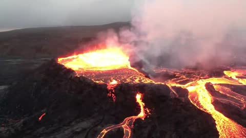 Iceland Geldingadalir Volcano August 14 video with drone