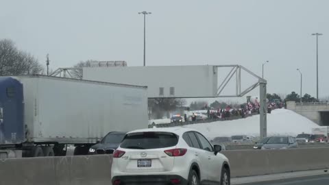 FREEDOM CONVOY 2022 TRUCKERS Today in Toronto GTA Highway 400 and Highway 401