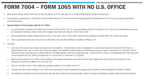 IRS Form 7004 Extension Request Partnerships with No U.S. Office