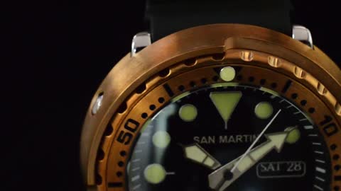 San Martin Tuna Bronze Men Watch Automatic Mechanical Sapphire Luminous 30 Bar Water Resistant Fluor