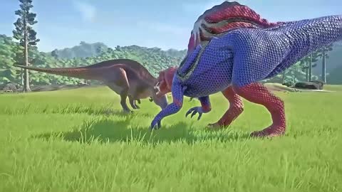 Spiderman Spinosaurus vs Batman, Chomper Dinosaur Fights in Jurassic World Evolution