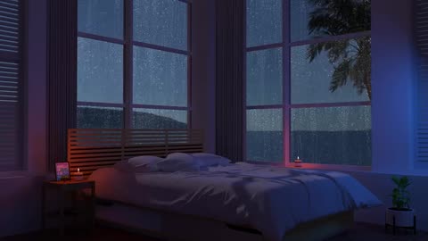 At dawn, listen to the sound of rain in a quiet resort bedroom overlooking the sea.